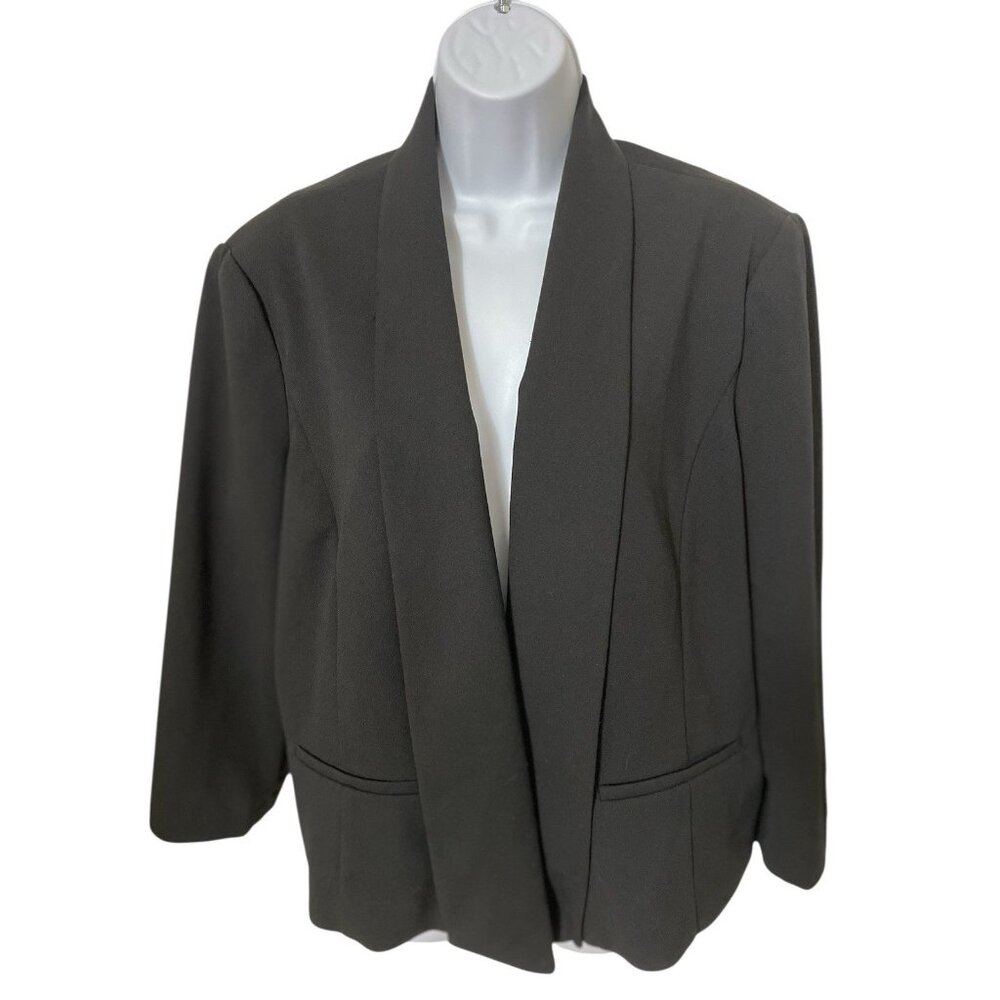Anne Klein Women's Size XL Crop Blazer Black Jacket 4 Button 3/4 Sleeve (B8)